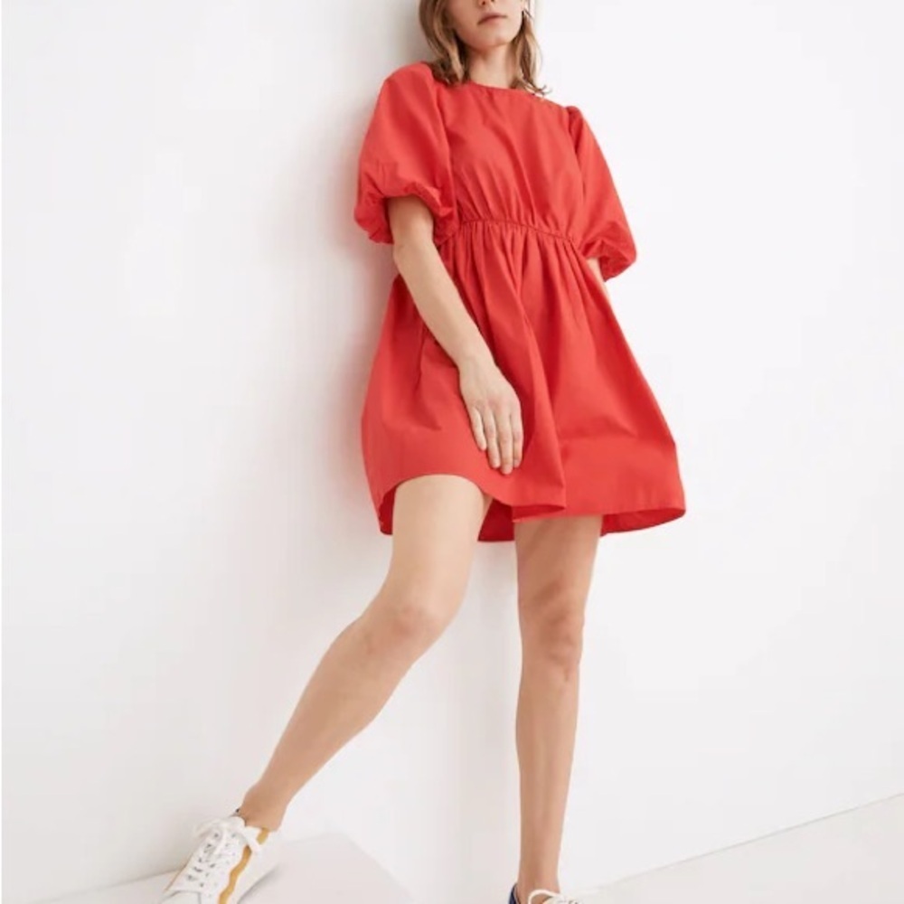 NWT Madewell Poplin Crewneck Bubble-Sleeve Mini Dress